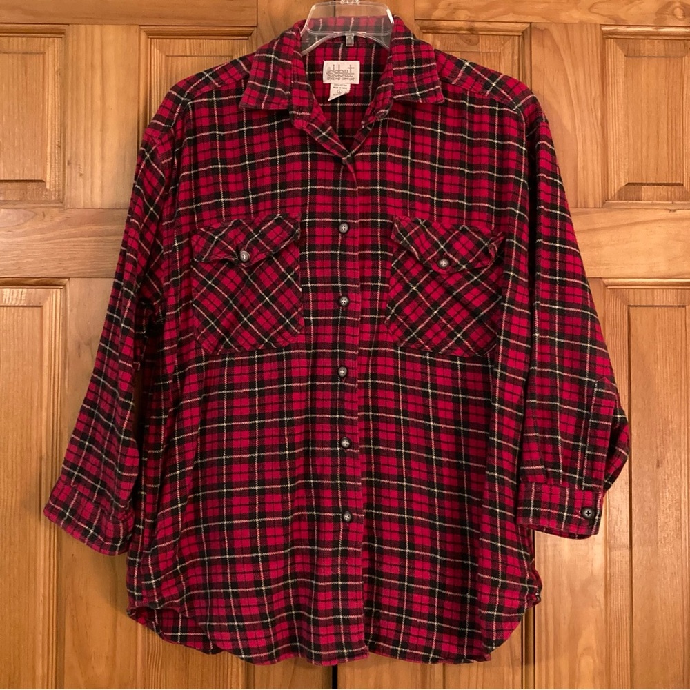 EUC Debut Vintage 90s Top Flannel Long Sleeve Shirt Plaid Red Black Size L Large